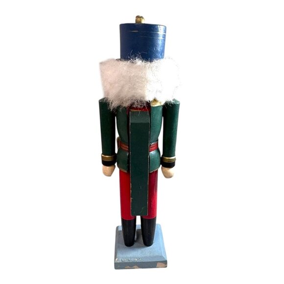 Vintage Wooden Blue Toy Soldier Nutcracker Red Base & Hat Christmas Holiday 14" - Picture 7 of 10